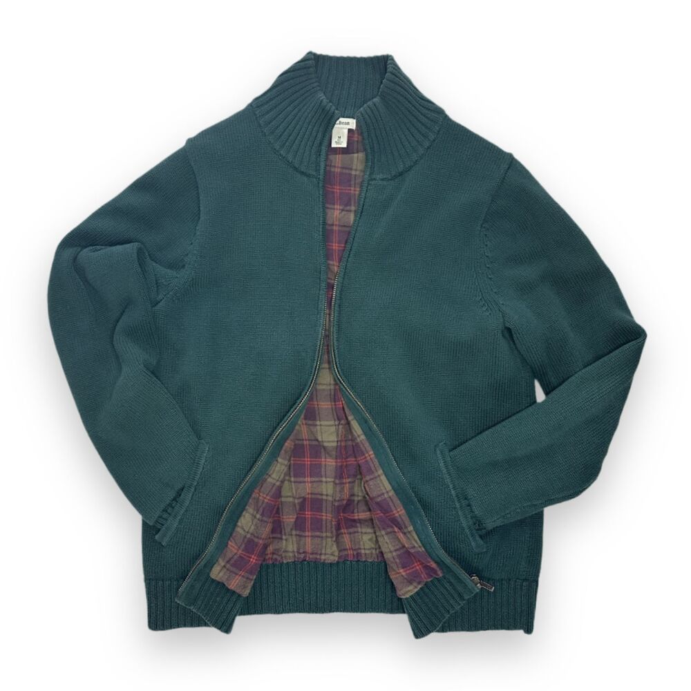 Vintage L.L. Bean Women’s M Flannel Lined Full Zip Cotton Knit Sweater Jacket - Picture 12 of 12